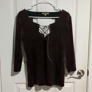 GIMMICKS VELVET BROWN TOP MID SLEEVE LARGE